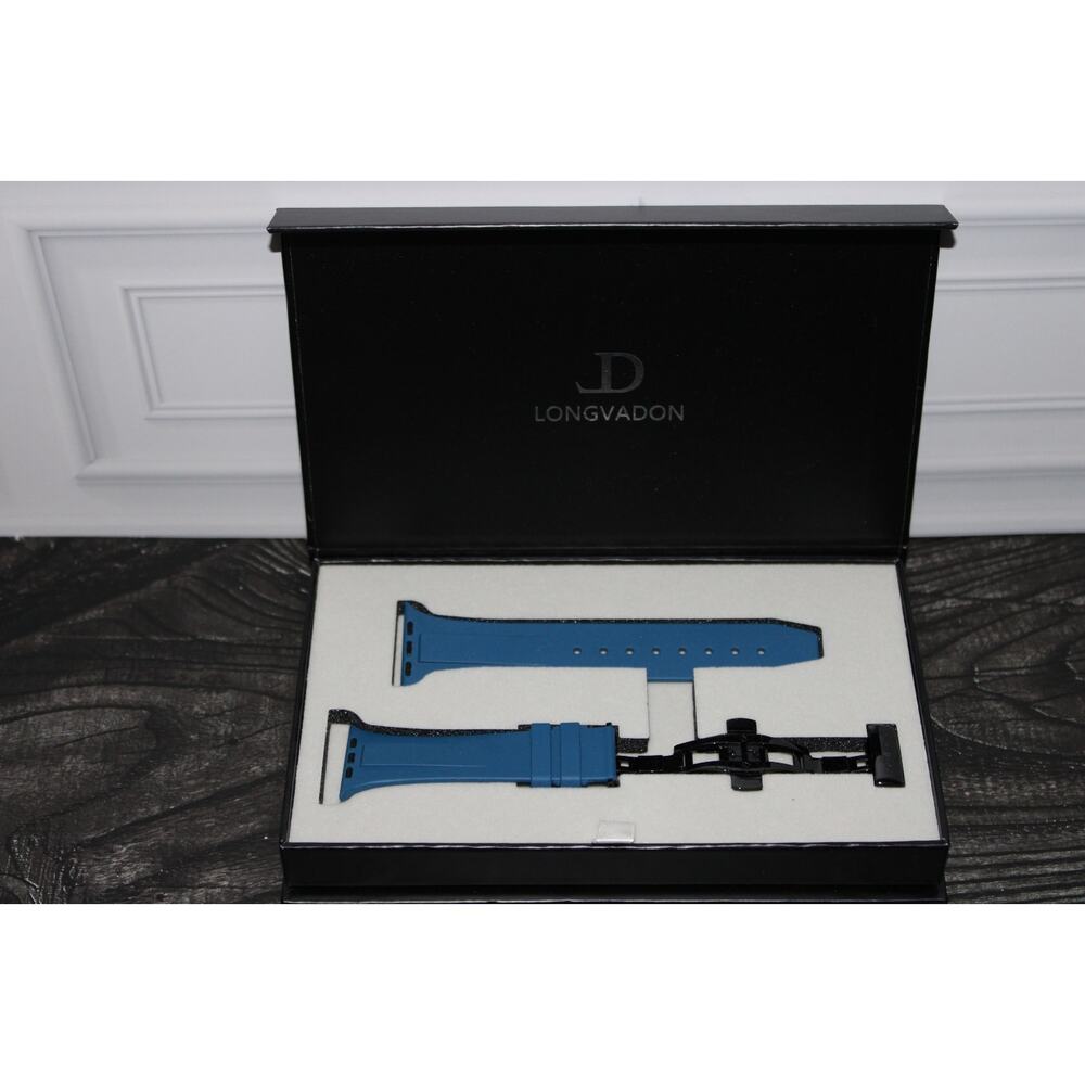 Longvadon Vulcan Series Mens Navy Blue Rubber Band for Apple Watch NIB